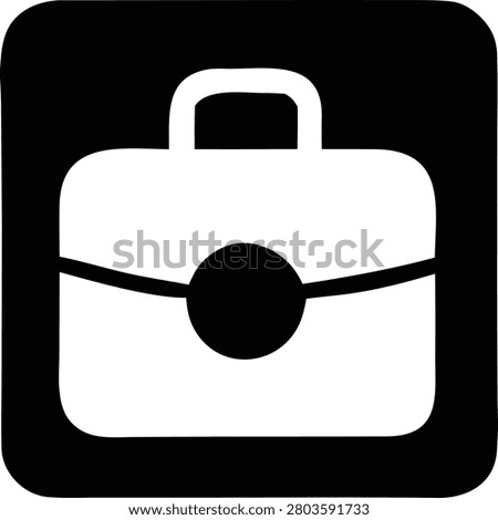Minimalist gray briefcase icon set within black rounded square frame representing professional work career employment corporate office business storage solutions vector illustration.
