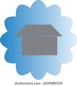 Minimalist Gray House on Blue Gradient Floral Background.A simple gray house silhouette centered on a soft blue gradient floral shape. Ideal for use in real estate branding, housing-related graphics, 
