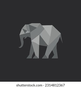 Minimalist, gray, low poly elephant on dark background