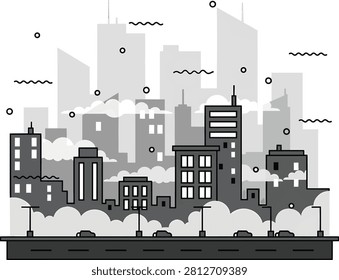 Minimalist Grayscale City Skyline Vector Illustration with Skyscrapers