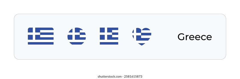 Minimalist Greece Flag Icons. Rectangular, Square, Circular, Heart Designs for UI-UX, Web and Print