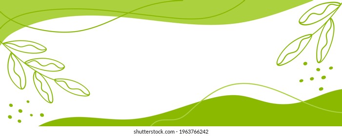 Minimalist green background with abstract shapes and leaves. Banner, flyer, template for texts for Environment Day, Earth Day, ecology protection concept