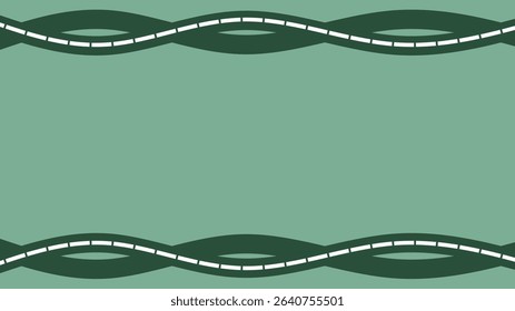 Minimalist green background with curved dashed lines on top and bottom, forming a wavy decorative frame. grainy texture with copy space. Perfect for banners, presentations, or design templates.
