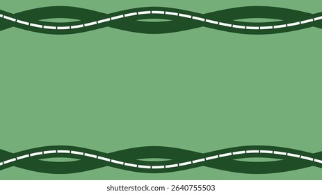 Minimalist green background with curved dashed lines on top and bottom, forming a wavy decorative frame. grainy texture with copy space. Perfect for banners, presentations, or design templates.