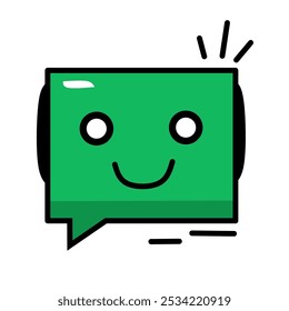 A minimalist green chat bubble icon featuring a smiley face, representing conversation or communication in a fun and modern design. Ideal for social media apps, messaging platforms, or UI UX projects