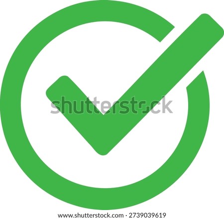 Minimalist Green Check Mark Icon - Simple Verified Circle Tick Symbol for Success Approval Vector