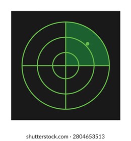 A minimalist green circular radar screen interface with scanning lines and signal blip on a dark background illustration