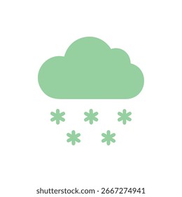 Minimalist green cloud with falling snowflakes graphic weather winter
