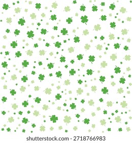 Patrón sin costuras de trébol verde minimalista. Vector de fondo de trébol disperso con hojas claras y oscuras para el papel de regalo del día de San Patricio.
