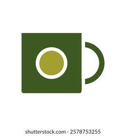 Minimalist green cup with a yellow circle icon