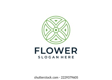 Minimalist green flower logo pattern