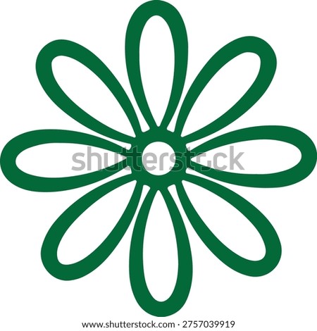 Minimalist Green Flower Vector Icon with Eight Petals Isolated on White Background