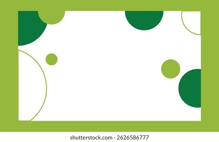 Minimalist green frame background with abstract circles on a white center. Perfect for eco-friendly themes, invitations, nature-inspired graphics, or presentations.