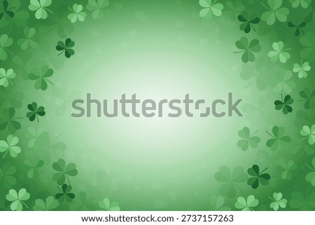Minimalist Green Gradient Background Featuring Three Leaf Shamrocks Clovers Scattered with Empty Middle for Copyspace for Saint Patrick's Day Seasonal Promotion, Irish Holiday Greetings, and Spring Themes.