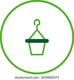 Minimalist Green Hanging Plant Pot Icon on White Background in Circular Border