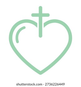 A minimalist green heart shape incorporating a cross