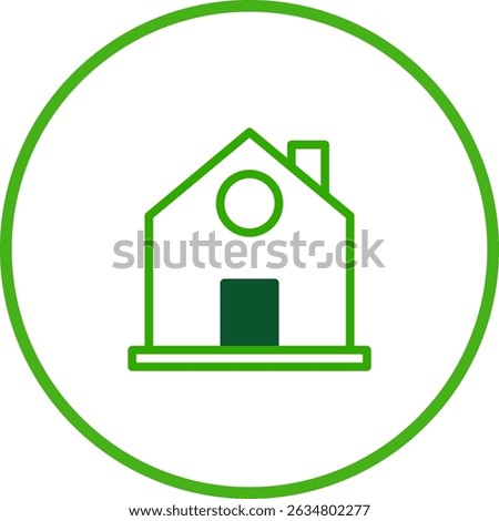 Minimalist green house icon inside a circle, symbolizing eco-friendly living