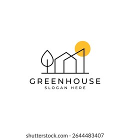 minimalist green house logo with linear outline line art design style