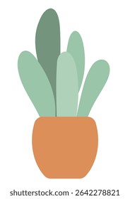 Minimalist green houseplant in a brown pot. Abstract nature element for background and decor. Vertical gardening concept.