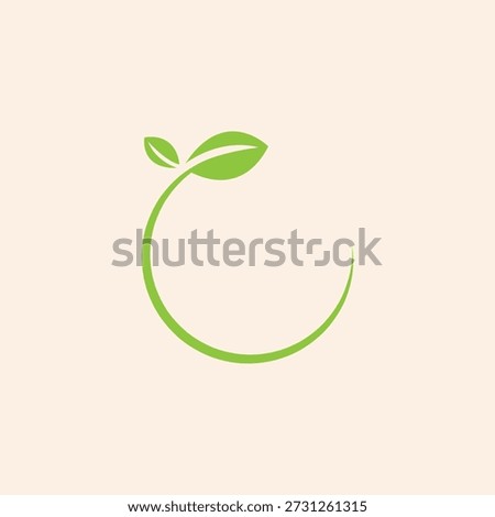 Minimalist Green Leaf Circle Growth Logo. A clean, circular green vector line ending in two small leaves, symbolizing organic growth, sustainability, or eco-conscious branding.