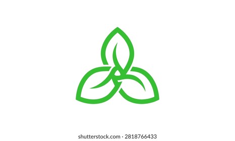 Minimalist green leaf emblem forming a trinity knot. Perfect for eco-friendly, natural, and wellness businesses.