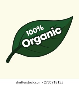 Minimalist Green Leaf Icon with 100% Organic Text Illustration