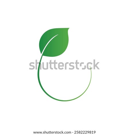 Minimalist green leaf icon with a graceful curve, symbolizing growth, nature, and sustainability. Perfect for eco-friendly brands, organic products, and environmental initiatives.