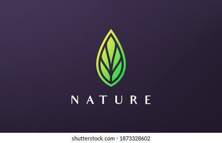 Minimalist green leaf logo in abstract and modern style
