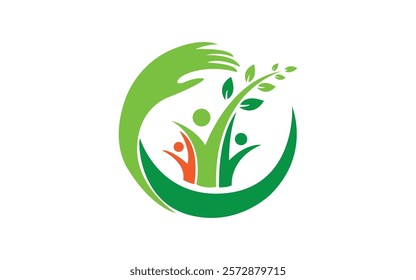 Minimalist Green Leaf And Person Logo Design In A Circular Frame Develop a minimalist logo