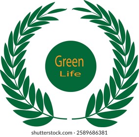 Minimalist green life logo with a leaf and eco-friendly design on white background
