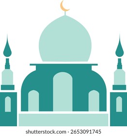 Minimalist green mosque with crescent dome, perfect for Ramadan greetings, Eid posters, Islamic banners, or peaceful spiritual illustration projects.