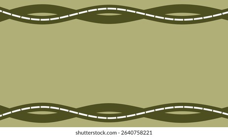 Minimalist green olive background with curved dashed lines on top and bottom, forming a wavy decorative frame. copy space. Perfect for banners, presentations, or design templates.