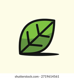 Ilustración vectorial verde minimalista de la hoja de la planta con diseño plano simple, aislado en un fondo amarillo pálido