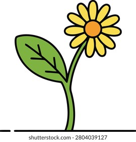 Minimalist Green Sprout Growing With a Single Small Yellow Daisy Flower on a Clean White Background