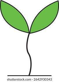 Minimalist Green Sprout Vector Illustration with Two Leaves Representing Growth, Nature, Sustainability, and Eco Concept