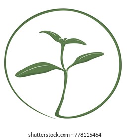 Minimalist green sunflower seedling vector art in a circular logo style.  Background is transparent in vector file (includes everything that is white in preview).