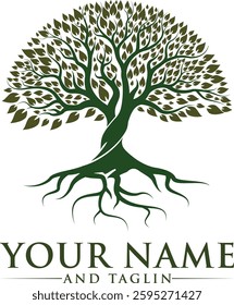 Minimalist green tree logo symbolizing growth, sustainability, and nature. Modern vector design with clean lines, suitable for eco-friendly businesses, agriculture, or conservation organizations. 