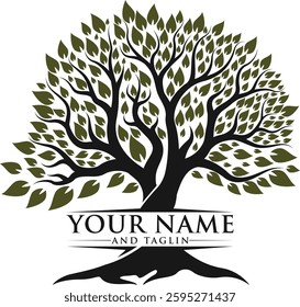 Minimalist green tree logo symbolizing growth, sustainability, and nature. Modern vector design with clean lines, suitable for eco-friendly businesses, agriculture, or conservation organizations. 
