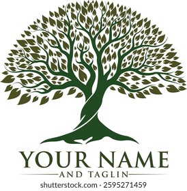 Minimalist green tree logo symbolizing growth, sustainability, and nature. Modern vector design with clean lines, suitable for eco-friendly businesses, agriculture, or conservation organizations. 