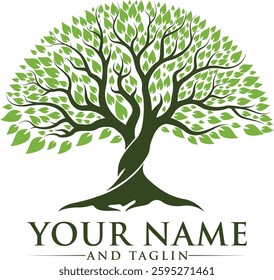Minimalist green tree logo symbolizing growth, sustainability, and nature. Modern vector design with clean lines, suitable for eco-friendly businesses, agriculture, or conservation organizations. 