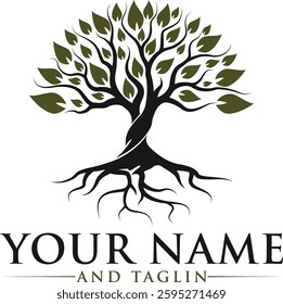 Minimalist green tree logo symbolizing growth, sustainability, and nature. Modern vector design with clean lines, suitable for eco-friendly businesses, agriculture, or conservation organizations. 