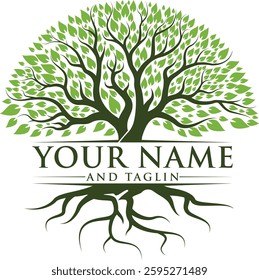 Minimalist green tree logo symbolizing growth, sustainability, and nature. Modern vector design with clean lines, suitable for eco-friendly businesses, agriculture, or conservation organizations. 