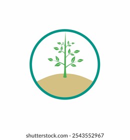 Diseño minimalista de Vector con logo de árbol verde que representa el crecimiento y la sostenibilidad en un marco circular. Perfecto para conceptos ecológicos o relacionados con la naturaleza y la marca.