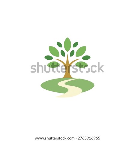 Minimalist Green Tree Logo with Winding Path on Hill