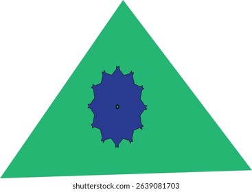  Minimalist Green Triangle with Gear.A triangular green shape featuring a blue mechanical gear in the center.