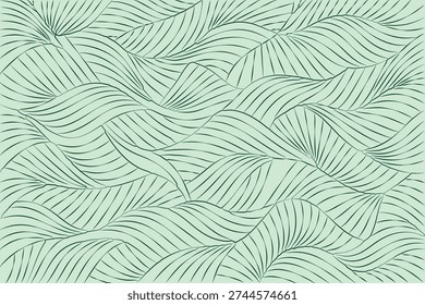 Minimalist Green Tropical Leaf Pattern Background with Elegant Hand-Drawn Line Art, Vector Illustration for Nature-Themed Textures, Wallpaper, and Modern Graphic Design Projects