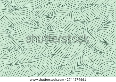 Minimalist Green Tropical Leaf Pattern Background with Elegant Hand-Drawn Line Art, Vector Illustration for Nature-Themed Textures, Wallpaper, and Modern Graphic Design Projects