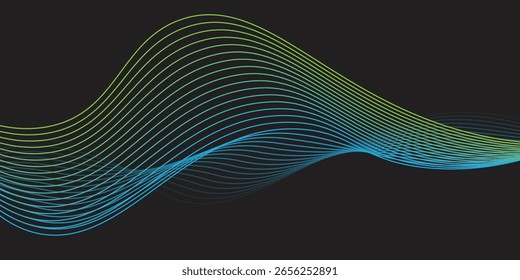 onda verde minimalista Fundo abstrato com linhas em preto. Ilustração vetorial
