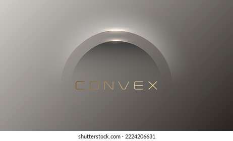 Fondo abstracto de premium gris minimalista con forma dorada de línea de arco de volumen. Afiche comercial de diseño de vectores minimalista geométrico de lujo, folleto, presentación, banner. Gráfico convexo claro