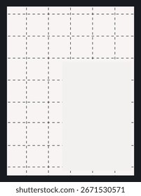Minimalist grid paper template with dashed lines. Perfect for planners, notes, or design layouts. Grid paper enhances organization and creativity. Frame vector with copy space.
